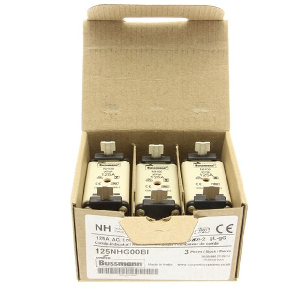 Fuse-link, LV, 125 A, AC 500 V, NH00, gL/gG, IEC, dual indicator, insulated gripping lugs image 1