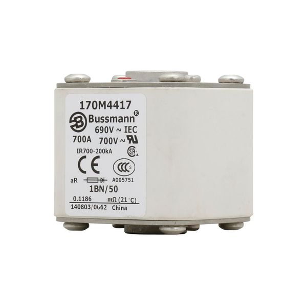 Fuse-link, high speed, 700 A, AC 690 V, size 1, 53 x 69 x 51 mm, aR, IEC, UL, single indicator, flush end, M8 image 15