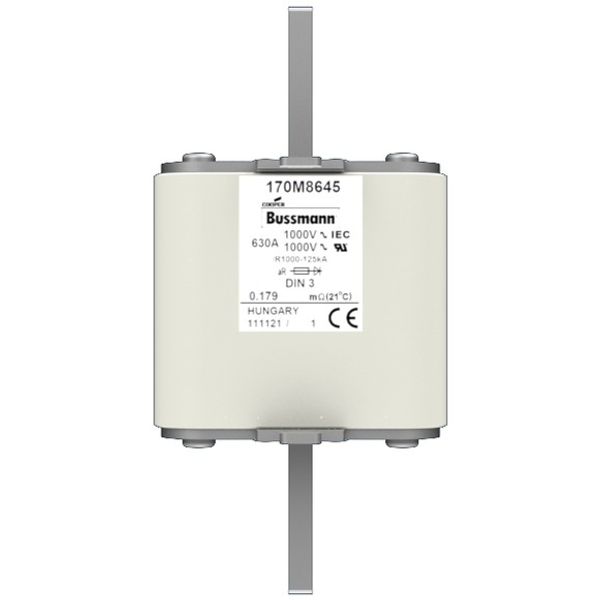 Fuse-link, high speed, 630 A, AC 1000 V, DIN 3, 90 x 75 x 150 mm, aR, DIN, IEC, single indicator image 1