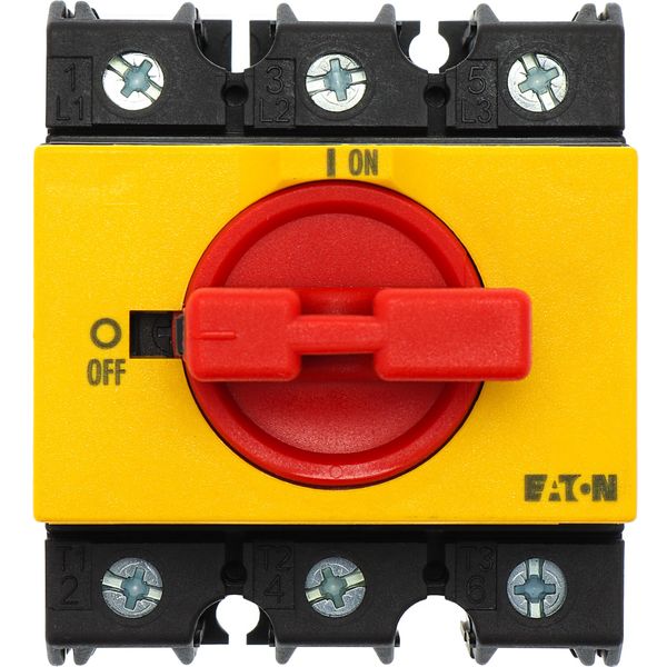 On-Off switch, P3, 63 A, service distribution board mounting, 3 pole, Emergency switching off function, with red thumb grip and yellow front plate, Lo image 15