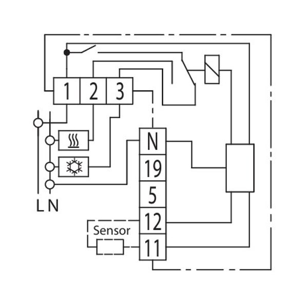 Room controller, 5-30C, AC 230V, 1 changeover contact, 10 mA...5 A, on/off, with TA approx.5K image 4