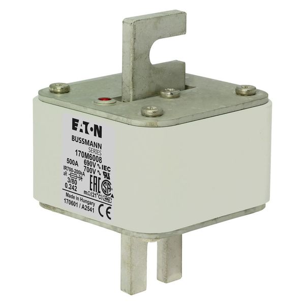 Fuse-link, high speed, 500 A, AC 690 V, DIN 3, 76 x 76 x 109 mm, aR, DIN, IEC, single indicator image 6