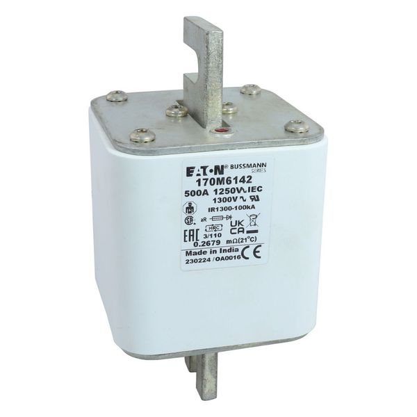 Fuse-link, high speed, 500 A, AC 1250 V, size 3, 76 x 90 x 139 mm, aR, DIN, IEC, single indicator image 11