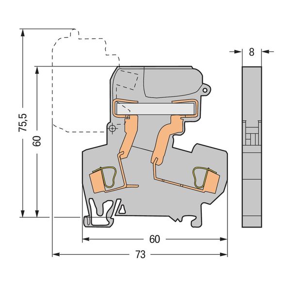 2-conductor disconnect terminal block for DIN-rail 35 x 15 and 35 x 7. image 2