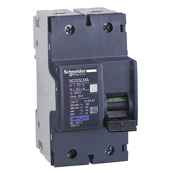 Miniature circuit-breaker, Acti9 NG125LMA, 2P, 80 A, MA curve, 50 kA (IEC 60947-2) image 4