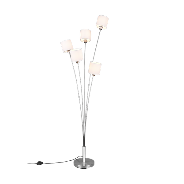 Tommy floor lamp 5-pc E14 brushed steel/white image 1