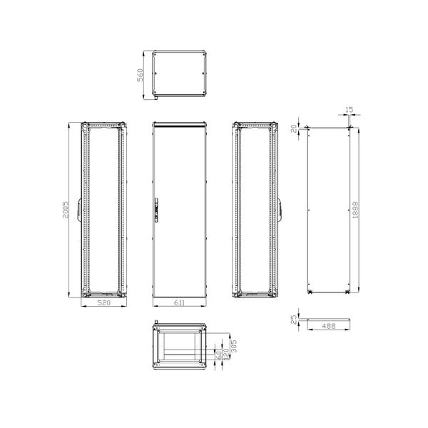 Modular enclosure 1 door IP55 H=2000 W=600 D=500 mm image 3