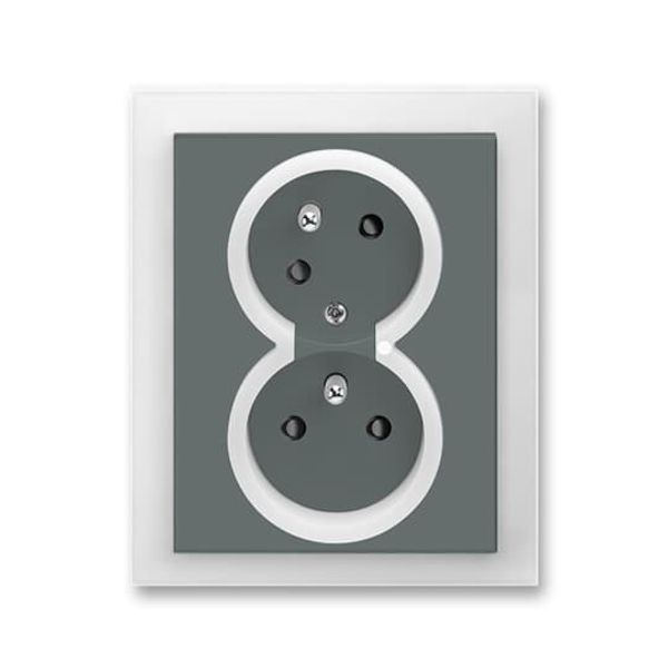 5593M-C02357 61 Double socket outlet with earthing pins, shuttered, with turned upper cavity, with surge protection image 1