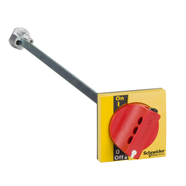 extended rotary handle for front control, Compact INS40 to INS60, IP55, IK08, red handle on yellow front image 4