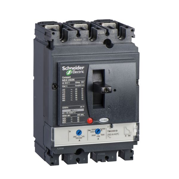 circuit breaker ComPact NSX250N, 50 kA at 415 VAC, TMD trip unit 200 A, 3 poles 3d image 3