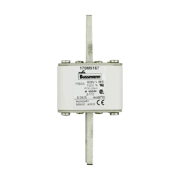 Fuse-link, high speed, 1100 A, AC 600 V, DIN 2, 61 x 61 x 108 mm, aR, DIN, IEC, single indicator, 110 mm centres image 10