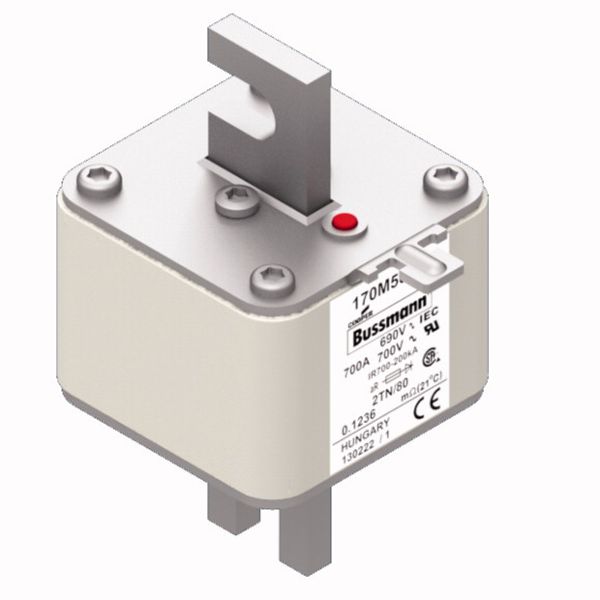 Fuse-link, high speed, 700 A, AC 690 V, DIN 2, 61 x 75 x 108 mm, aR, DIN, IEC, single indicator image 4