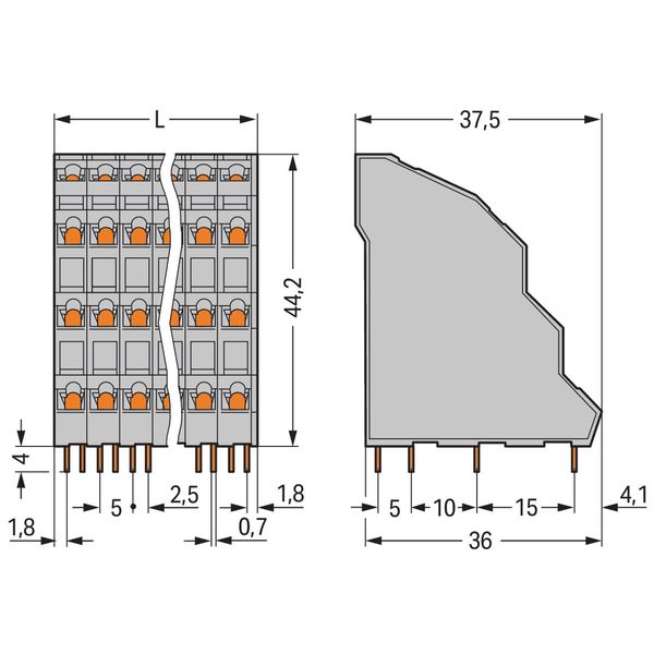 Quadruple-deck PCB terminal block 2.5 mm² Pin spacing 5 mm gray image 2