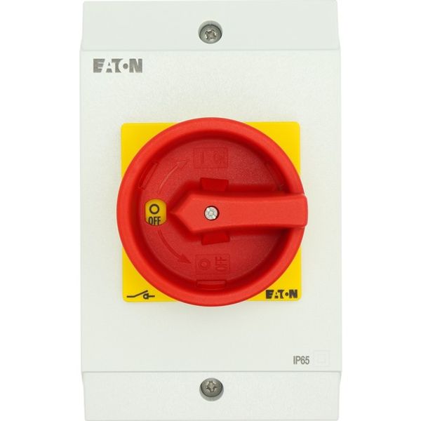 Main switch, T3, 32 A, surface mounting, 4 contact unit(s), 8-pole, Emergency switching off function, With red rotary handle and yellow locking ring, image 3