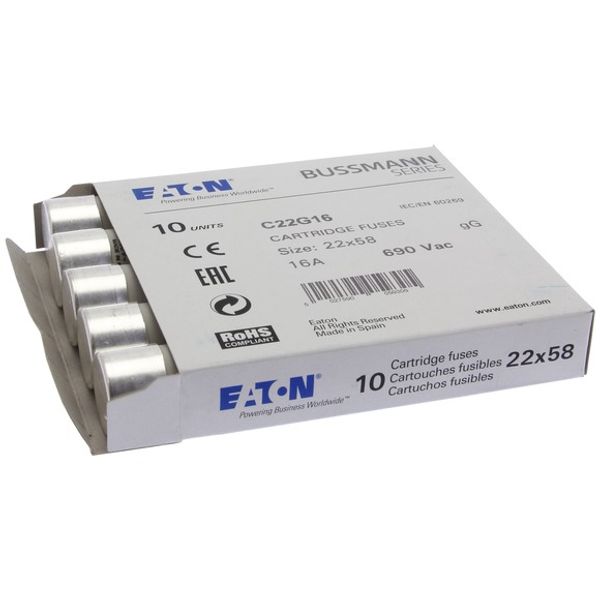 Fuse-link, LV, 16 A, AC 690 V, 22 x 58 mm, gL/gG, IEC image 1