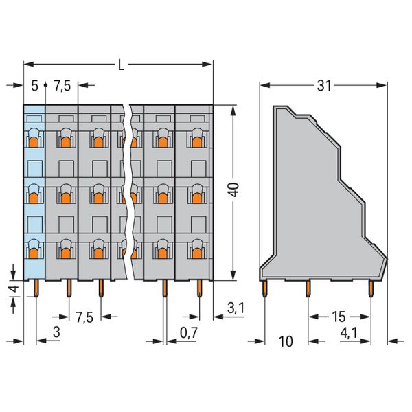 Triple-deck PCB terminal block 2.5 mm² Pin spacing 7.5 mm gray image 7