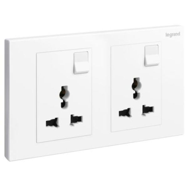 Galion - 2 gangs Multistandard switched socket outlet - White image 1