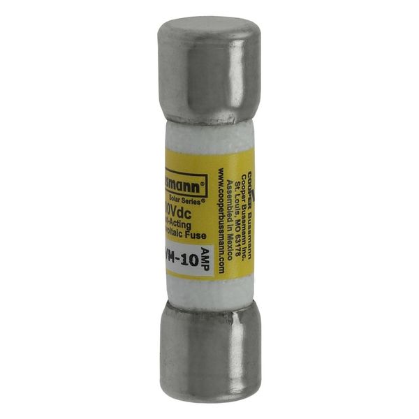 Midget Fuse, Photovoltaic, 600 Vdc, 50 kAIC interrupt rating, Fast acting class, Fuse Holder and Block mounting, Ferrule end X ferrule end connection, 10A current rating, 50 kA DC breaking capacity, .41 in diameter image 1