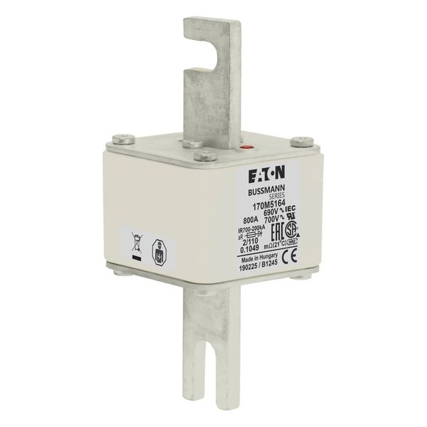 Fuse-link, high speed, 800 A, AC 690 V, DIN 2, 61 x 61 x 108 mm, aR, DIN, IEC, single indicator, 110 mm centres image 8