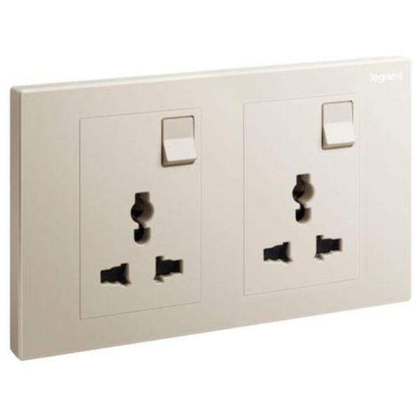 Galion - 2 gangs Multistandard switched socket outlet - Champagne image 1