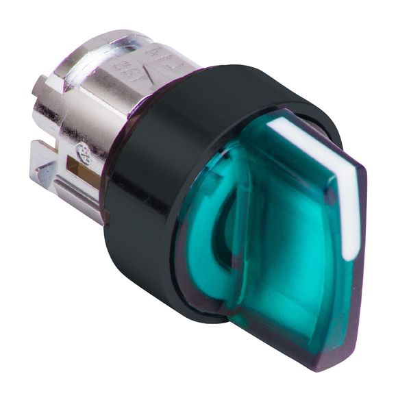 Head for illuminated selector switch, Harmony XB4, green Ø22 mm 3 position spring return image 1