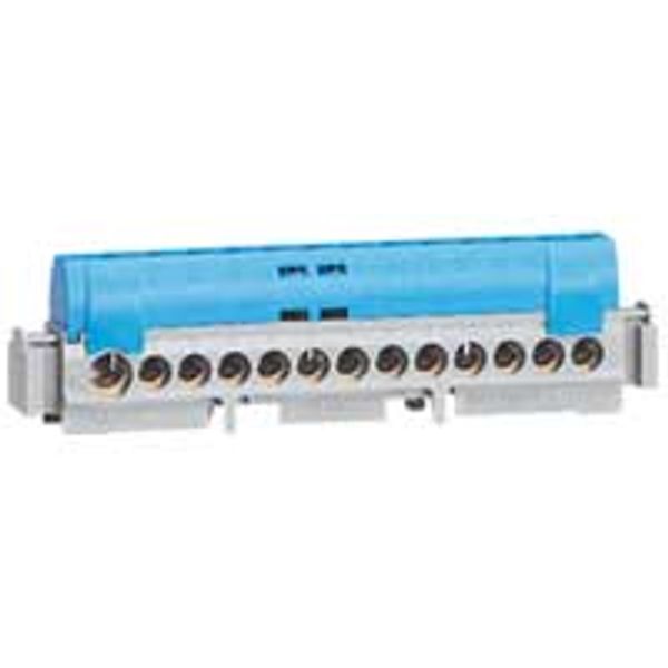 IP 2X terminal block - neutral (blue) - 1 x 6 to 25² - 12 x 1.5 to 16² -L.113 mm image 1