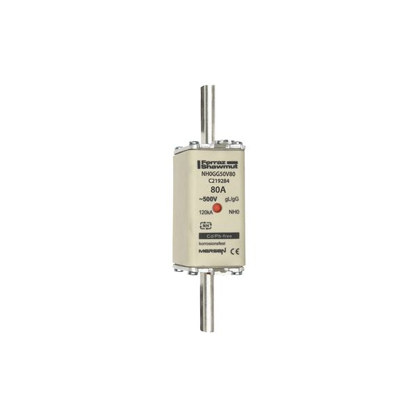 Fuse-link NH0 gG 500VAC 80A live tags Double indicator image 1