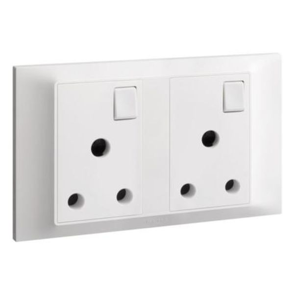 Belanko S 2 gang single pole BS switched socket outlet - 15A - White image 1