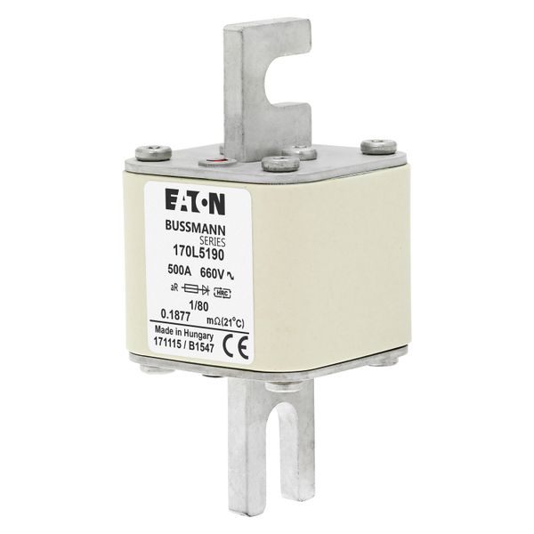 Fuse-link, high speed, 500 A, AC 660 V, Size 1, 51 x 51 x 111 mm, aR, DIN, IEC, single indicator image 6