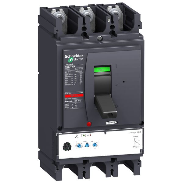 circuit breaker ComPact NSX400N, 50 kA at 415 VAC, MicroLogic 2.3 M trip unit 320 A, 3 poles 3d image 3
