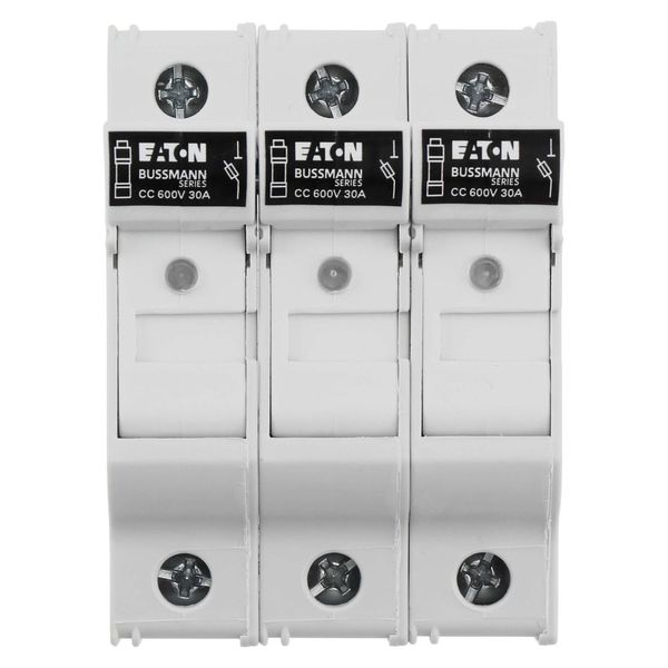 Fuse-holder, LV, 30 A, AC 600 V, 10 x 38 mm, CC, 3P, UL, indicating, DIN rail mount image 43