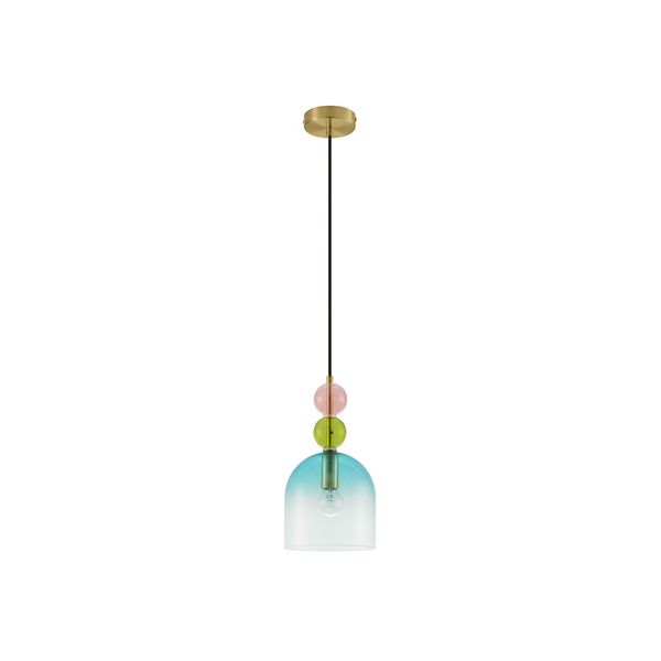 Sandy Gold Metal  Glossy Light Green, Blue   & Pink Glass  LED E14 1x5 Watt 230 Volt  IP20 Bulb Excluded  D: 16 H1: 30.4 H2: 184.5 cm Adjustable height image 1