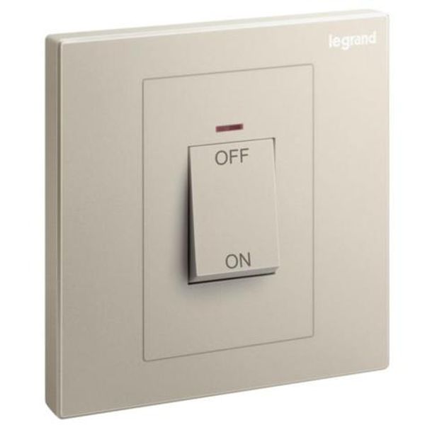 Galion - 1 gang double pole 45A switch with red power indicator- Champagne image 1