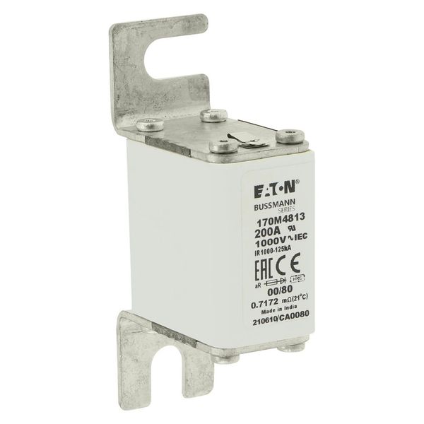 Fuse-link, high speed, 200 A, AC 1000 V, size 00, 30 x 47 x 98 mm, aR, DIN, IEC, single indicator image 10