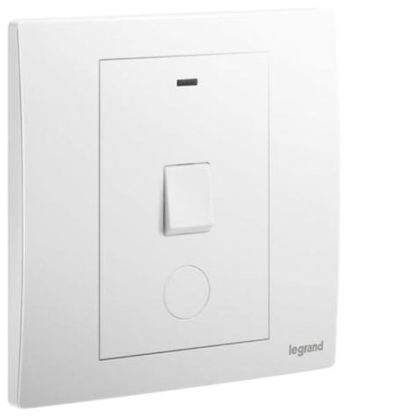 Mallia Senses - 1 gang 1 way double pole switch 20AX with led indicator and earth terminal cable outlet - Matt White image 1