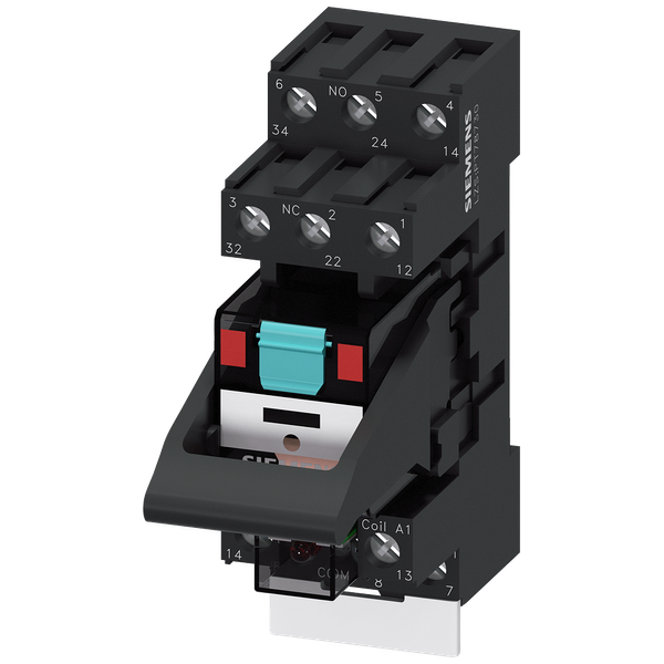 plug-in relay complete unit, 3 changeover contacts, 230 V AC, LED module red, standard plug-in image 1