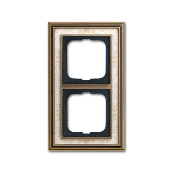 1722-846-500 Cover Frame 2gang(s) antique brass decor ivory white - Busch-Dynasty image 1