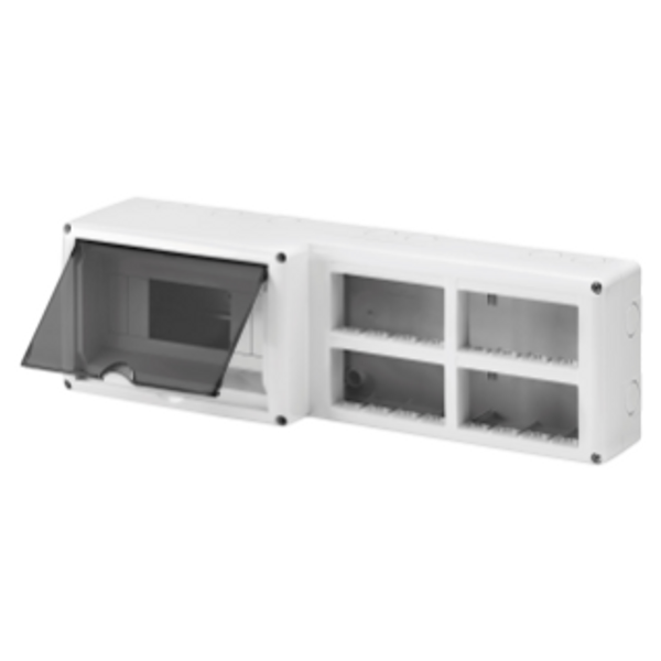 PROTECTED ENCLOSURE FOR COMBINED INSTALLATION OF MODULAR DEVICES DIN AND SYSTEM - 8 DIN MODULES - 16 SYSTEM MODULES - MODULE 4X4 - IP40-GREY RAL 7035 image 1