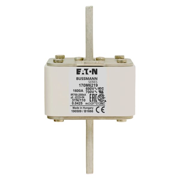 Fuse-link, high speed, 1600 A, AC 690 V, DIN 3, 76 x 90 x 139 mm, aR, DIN, IEC, type T indicator image 18