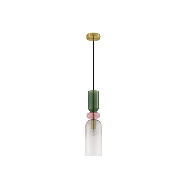 Sandy Gold Metal  Glossy Dark Green, Pink   & Light Grey Glass  LED E14 1x5 Watt 230 Volt  IP20 Bulb Excluded  D: 10.8 H1: 43.9 H2: 198 cm Adjustable height image 1