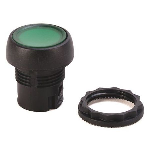 Allen-Bradley, 800FP-LF3PN3GX10, 800F Momentary Push Button -  Plastic, Illuminated, Flush, Green, Integrated LED, Plastic Latch Mount, 24V AC/DC, Green LED, 1 N.O. Contact(s), 0 N.C. Contact(s), Standard image 1