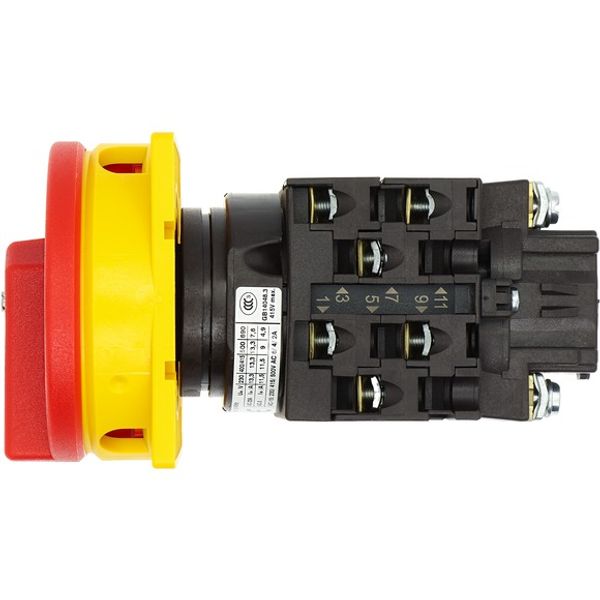 Main switch, T0, 20 A, flush mounting, 3 contact unit(s), 3 pole, 2 N/O, 1 N/C, Emergency switching off function, With red rotary handle and yellow lo image 3