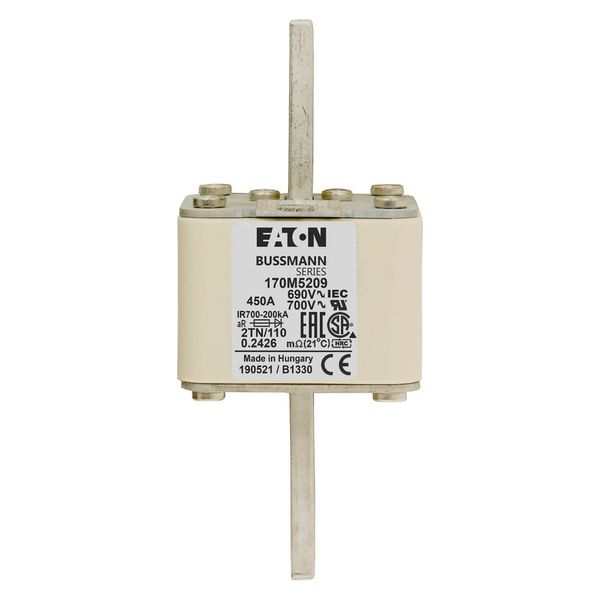 Fuse-link, high speed, 450 A, AC 690 V, DIN 2, 61 x 75 x 138 mm, aR, DIN, IEC, single indicator image 7