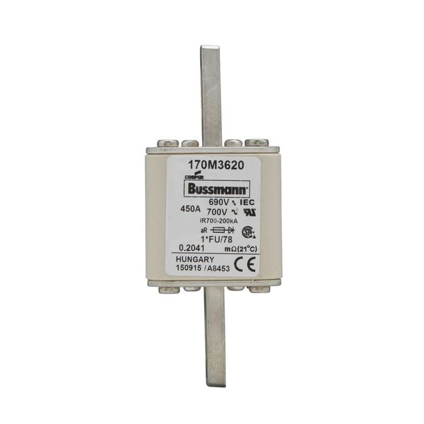 Fuse-link, high speed, 450 A, AC 690 V, compact size 1, 45 x 45 x 110 mm, aR, IEC, UL image 9