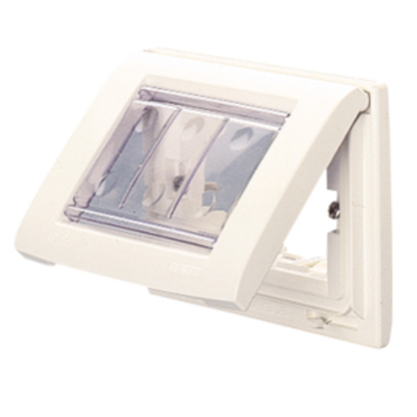 SELF SUPPORTING WATERTIGHT PLATE - FOR FLUSH-MOUNTING RECTANGULAR BOXES  - IP55 - 4 GANG - CLOUD WHITE - PLAYBUS image 1