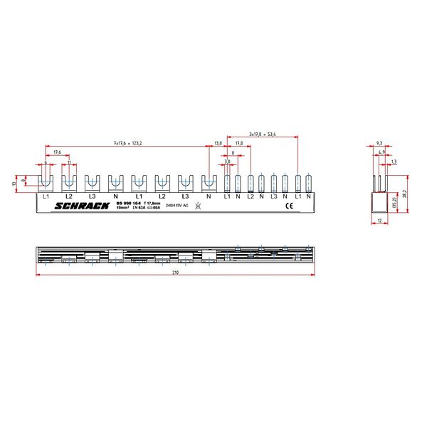 Busbar, 1xRCCB 4-pole, 1 MCB 4-pole, 4 MCB 1+N/1 MW, 12MW image 3