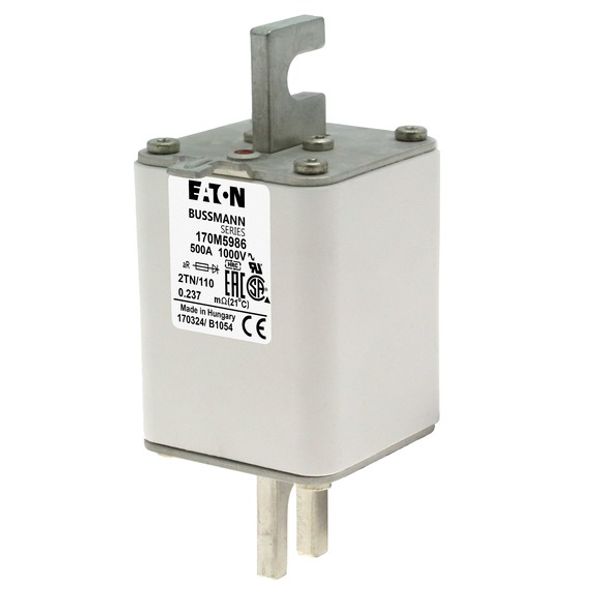 Fuse-link, high speed, 500 A, AC 1000 V, DIN 2, 59 x 75 x 138 mm, aR, DIN, IEC, single indicator image 3