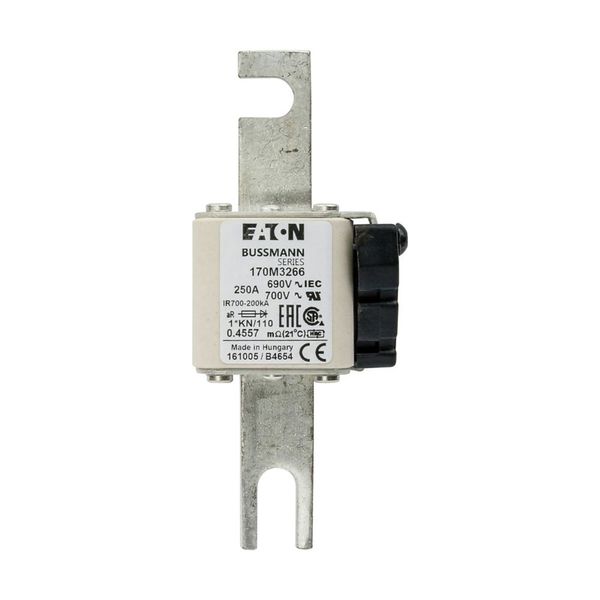 Fuse-link, high speed, 250 A, AC 690 V, compact DIN 1, 45 x 58 x 134 mm, aR, DIN, IEC, type K indicator, 110 mm centres image 10