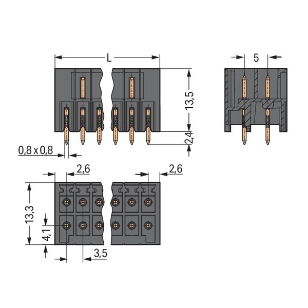 THR male header, 2-row 0.8 x 0.8 mm solder pin straight black image 5