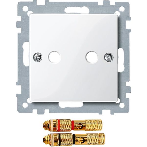 Central plate with high-end loudspeaker connector, polar white glossy, System M image 1